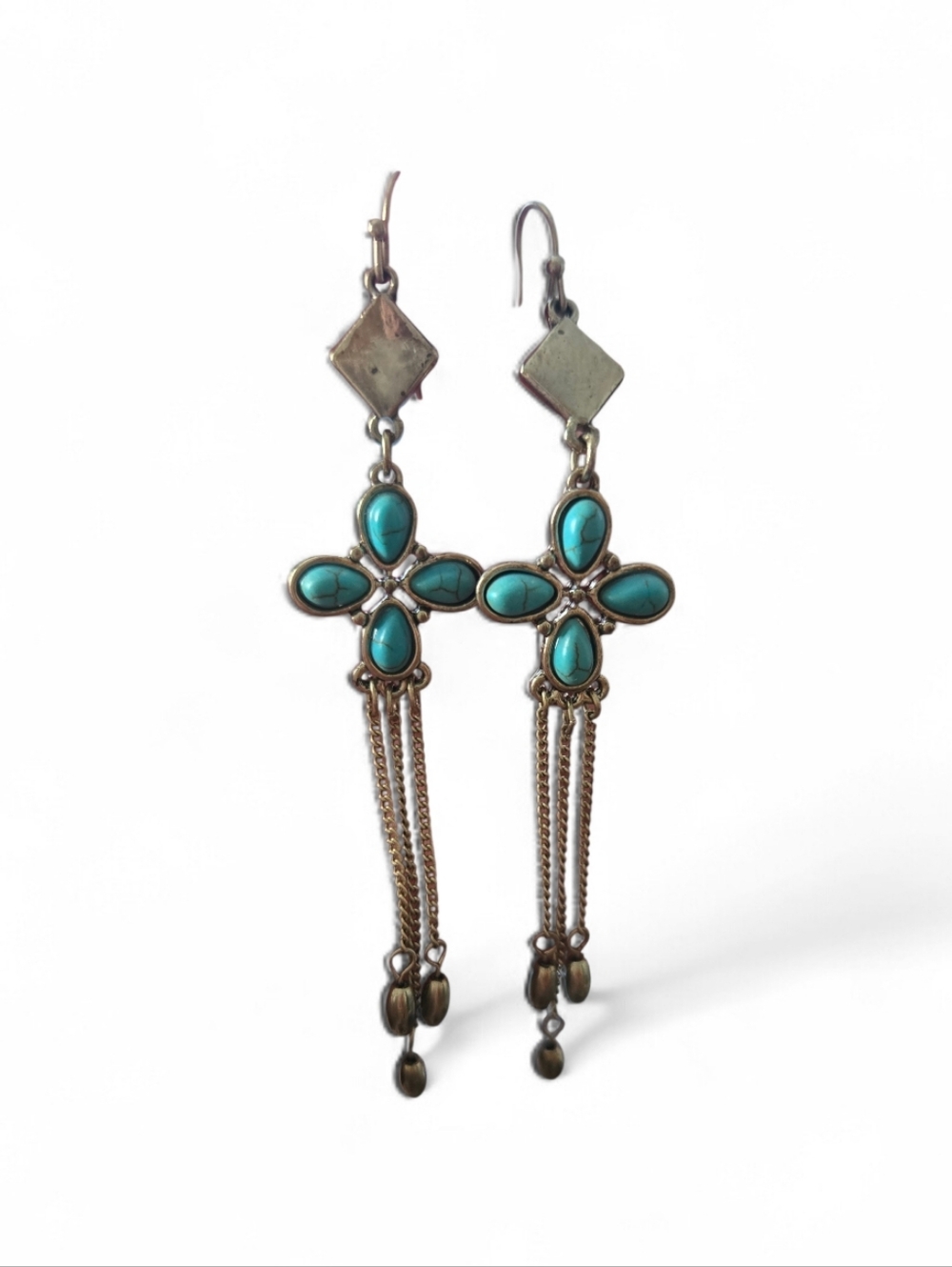 Turquoise Cross Drop Earrings - Women's Jewelry